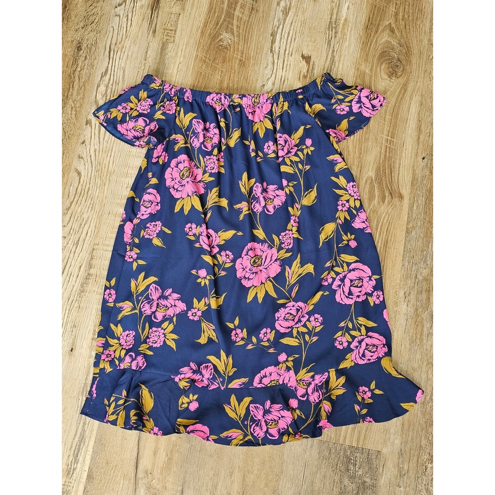 Express Womens Floral Off The Shoulder Mini Dress Navy Pink Mustard Size M